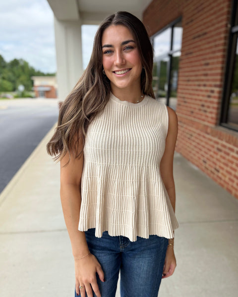 Whitley Ribbed Flare Sweater in Champagne FINAL SALE