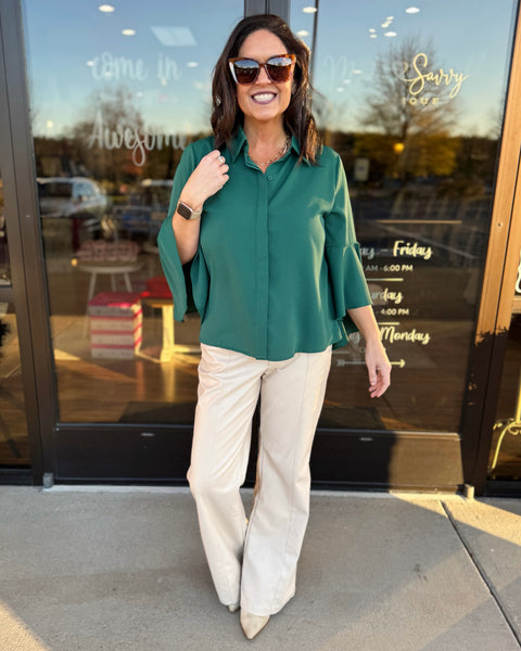 Bridget Button Up Blouse in Hunter Green