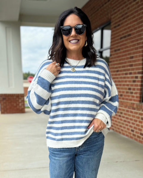 Lara Stripe Sweater in Ivory/Denim