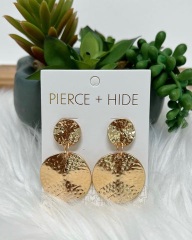 Hammered Gold Drop Disc Earrings