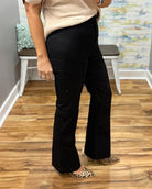 black bootcut pants.
