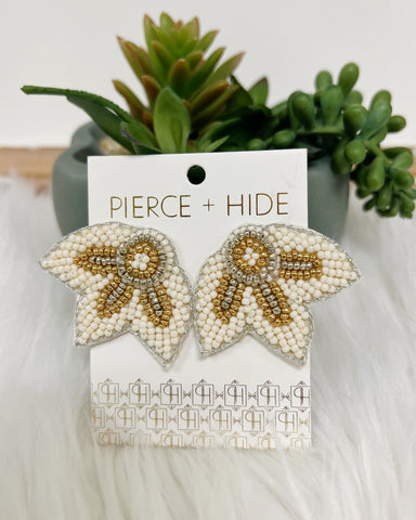 Cream & Gold Beaded Flower Wing Earrings