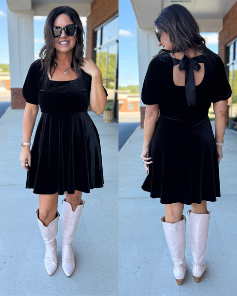 Kasen Satin Velvet Dress in Black