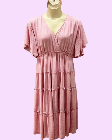 Teagan CURVY Tiered Maxi Dress in Rose Pink