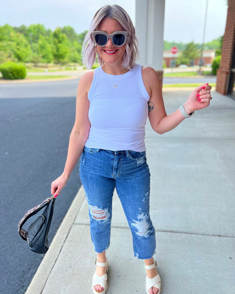 Khloe Ribbed Round Neck Tank in Ivory