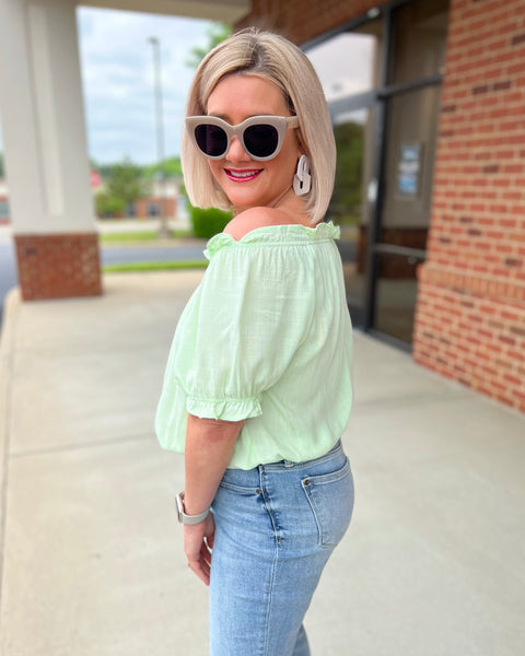 Kali Off Shoulder Blouse in Mint FINAL SALE