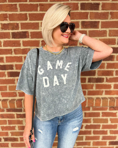 Game Day Long Crop Tee in Heather Grey FINAL SALE