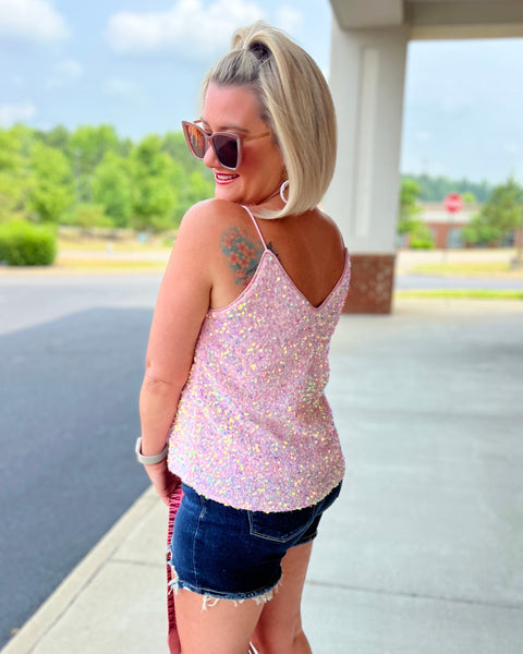 Piper Sequin Cami in Baby Pink