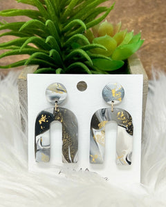 Clay Arch Earrings in Black, Grey, White, & Gold