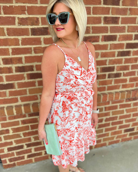 Reese Floral Dress in Orange/White FINAL SALE