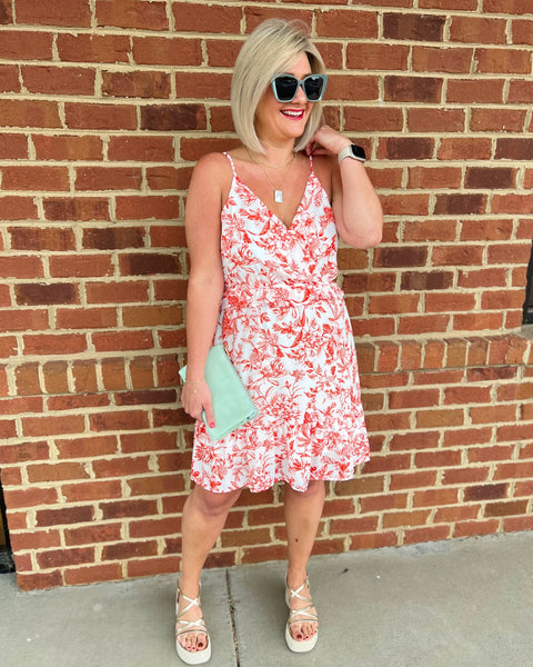 Reese Floral Dress in Orange/White FINAL SALE