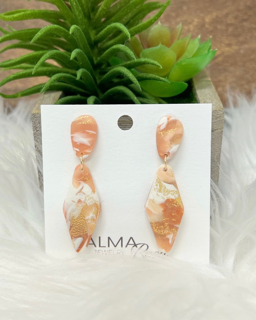 Flaca Clay Earrings in White, Pink, & Gold