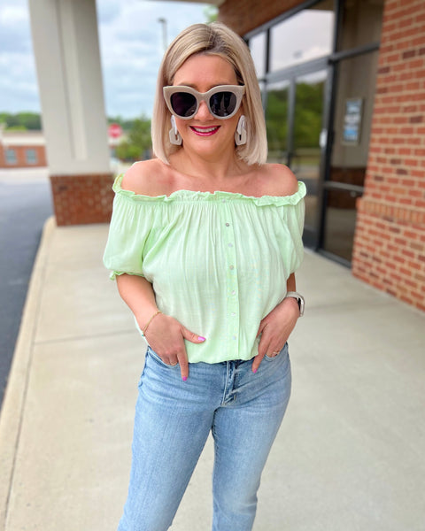 Kali Off Shoulder Blouse in Mint FINAL SALE