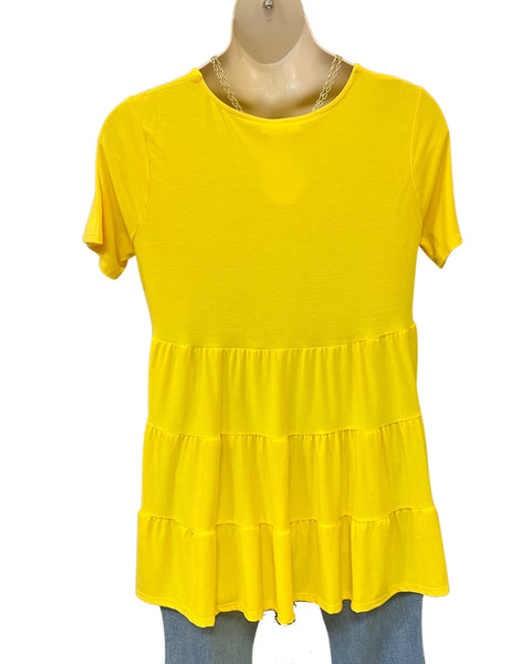 Lisa Curvy Tiered Tunic Blouse in Yellow FINAL SALE