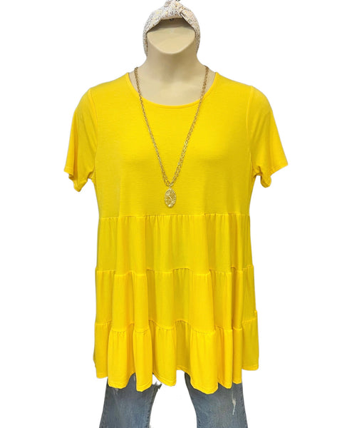 Lisa Curvy Tiered Tunic Blouse in Yellow FINAL SALE