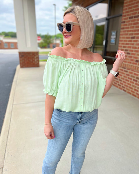 Kali Off Shoulder Blouse in Mint FINAL SALE