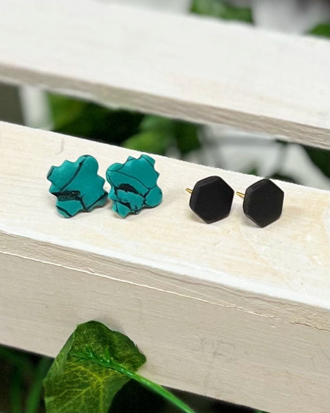 Aztec Stud Earrings in Turquoise/Black