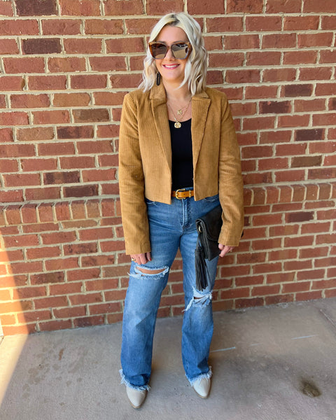 Erica Cropped Corduroy Jacket in Camel