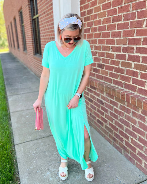 Dora V-Neck Maxi Dress in Mint FINAL SALE