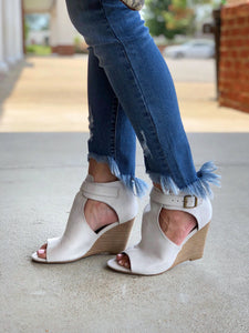 The Avery Peep Toe Booties in Stone