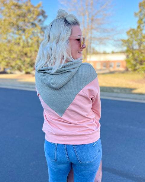 Kayly Chevron Hoodie in Blush/Olive FINAL SALE