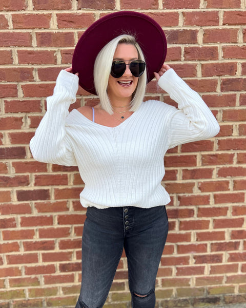 Hailey Ribbed Sweater Blouse in Off White