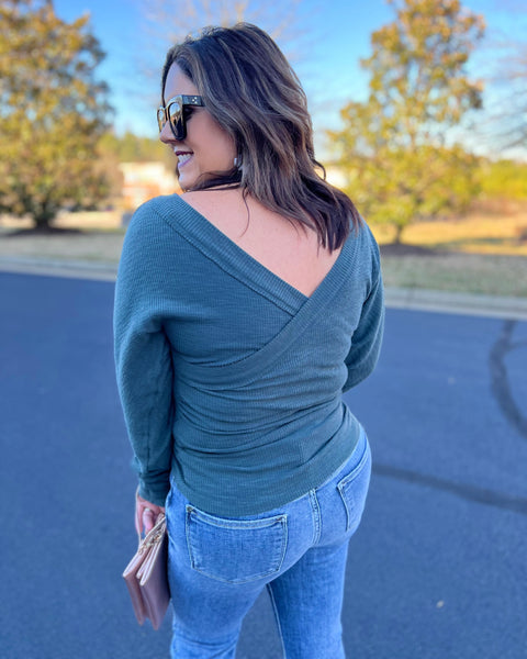 Kelly Ribbed Knit Blouse in Teal FINAL SALE
