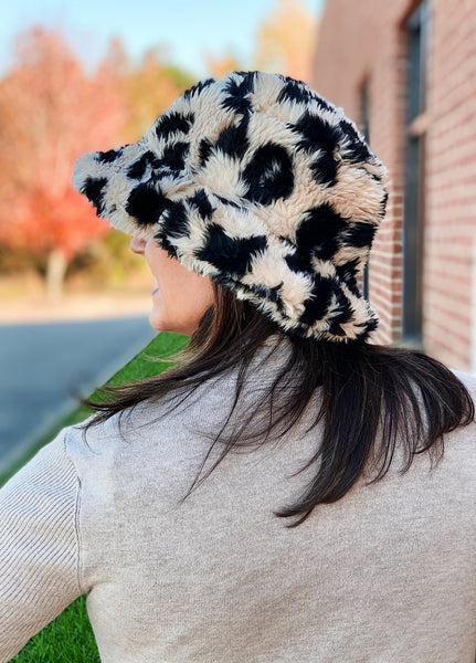 Leopard Sherpa Bucket Hat in Beige FINAL SALE