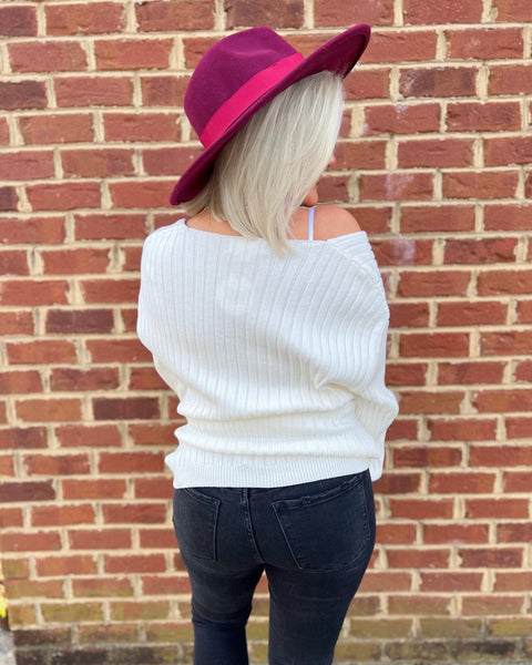Hailey Ribbed Sweater Blouse in Off White