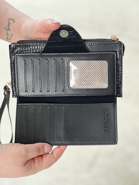 Kyla Wristlet Wallet in Croc/Olive FINAL SALE