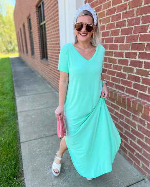 Dora V-Neck Maxi Dress in Mint FINAL SALE