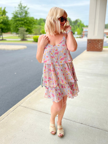 Dixie Floral Dress in Silver FINAL SALE