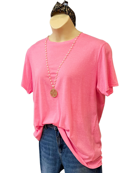 Delia Curvy Relaxed Fit Blouse in Neon Coral Pink FINAL SALE