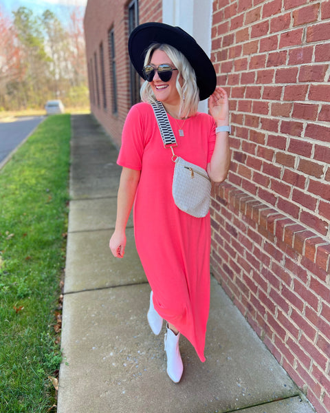 Skylar Maxi Dress in Neon Coral Pink FINAL SALE