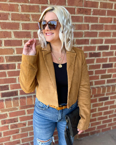 Erica Cropped Corduroy Jacket in Camel FINAL SALE