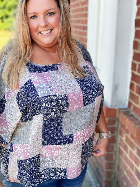 Tabitha Curvy Floral Patch Top in Navy FINAL SALE