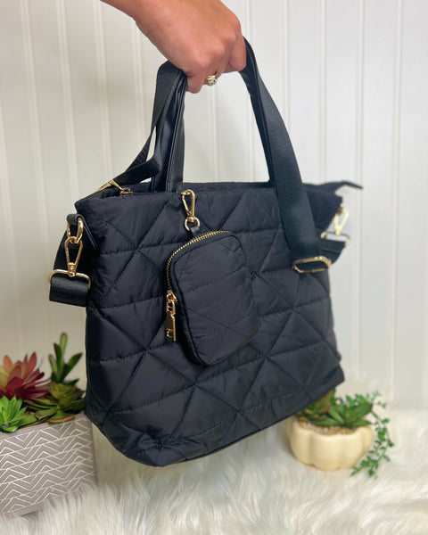 Scout Quilted Satchel Bag in Black
