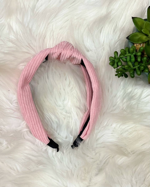 Knotted Corduroy Headband in Pink