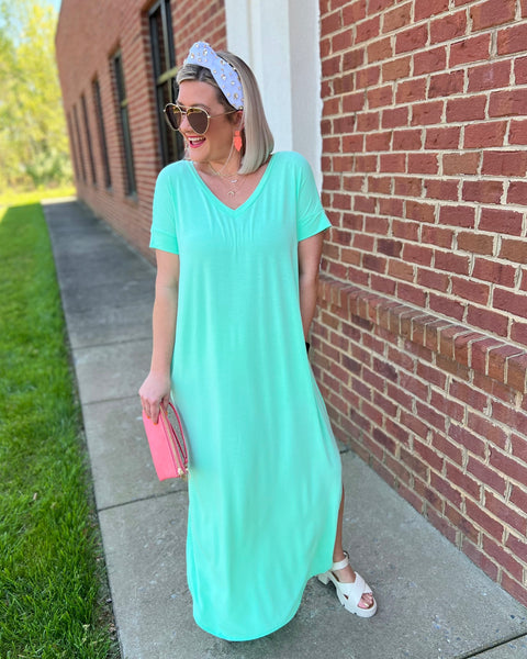 Dora V-Neck Maxi Dress in Mint FINAL SALE