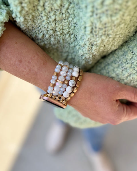 Beaded Apple Watch Band in White