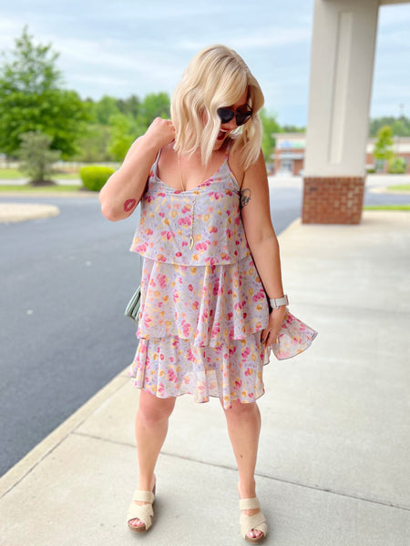 Dixie Floral Dress in Silver FINAL SALE