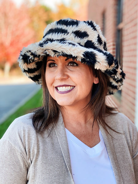 Leopard Sherpa Bucket Hat in Beige FINAL SALE