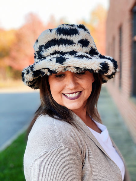 Leopard Sherpa Bucket Hat in Beige FINAL SALE