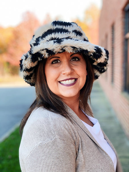 Leopard Sherpa Bucket Hat in Beige FINAL SALE