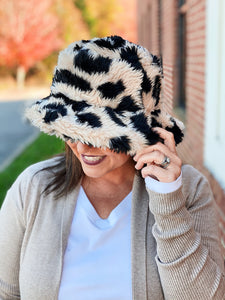 Leopard Sherpa Bucket Hat in Beige FINAL SALE