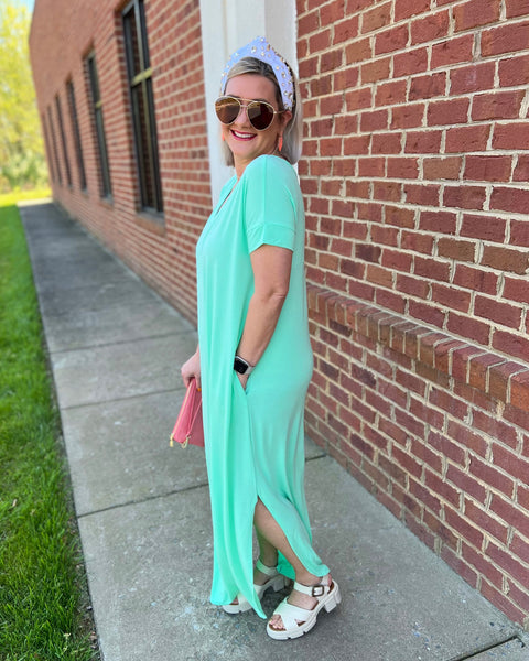 Dora V-Neck Maxi Dress in Mint FINAL SALE