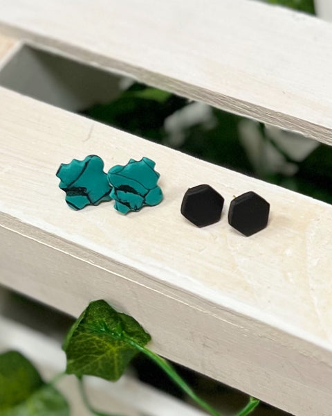 Aztec Stud Earrings in Turquoise/Black FINAL SALE