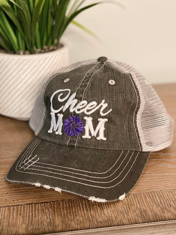 Cheer Mom Trucker Hat with Purple Pom-Pom FINAL SALE
