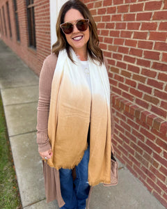 Silky Wool Ombre Scarf in Camel