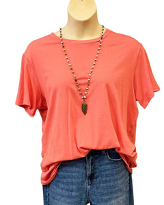 Delia Curvy Relaxed Fit Blouse in Deep Coral FINAL SALE